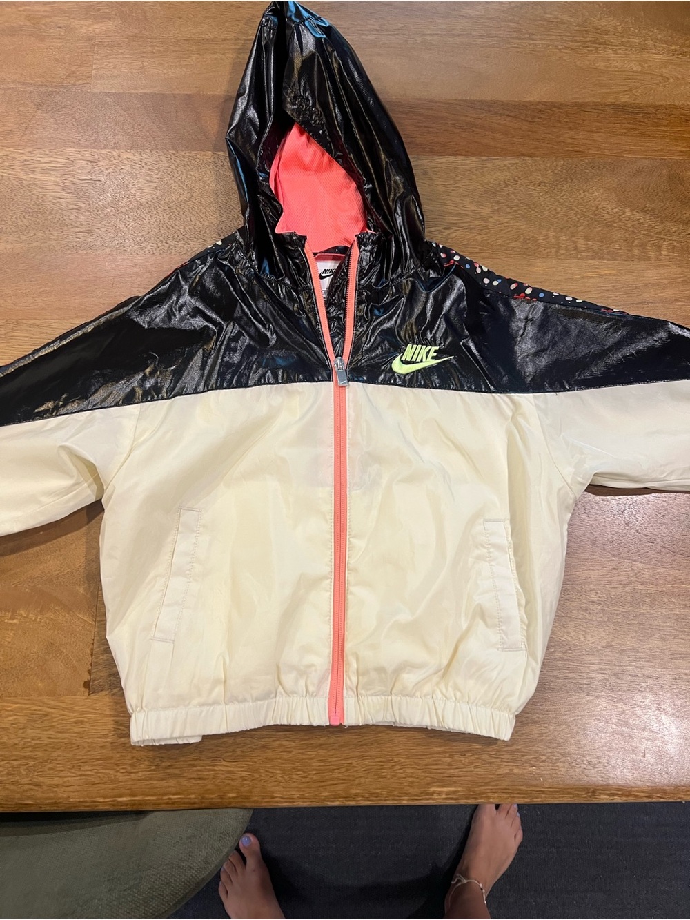 Nike Kids' Hooded Windbreaker Jacket - Cream, Black & Pink